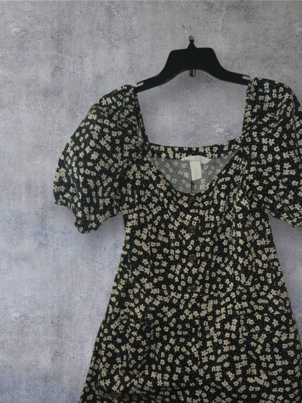 H&M Black Floral Puff Sleeve Mini Dress Size Large